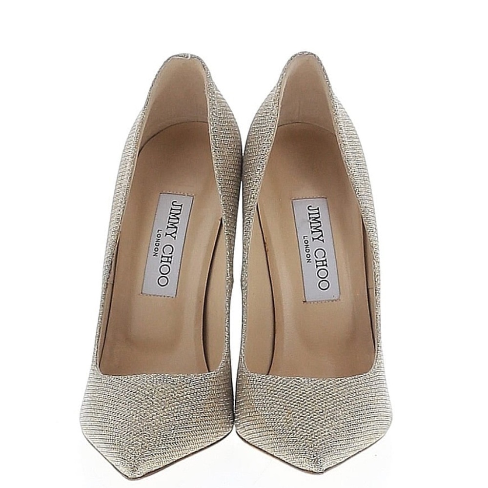 Jimmy Choo Gold Glitter
Fabric Agnes Pumps